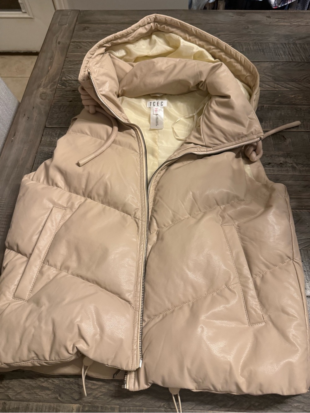 TCEC Light Beige Hooded Puffer Vest